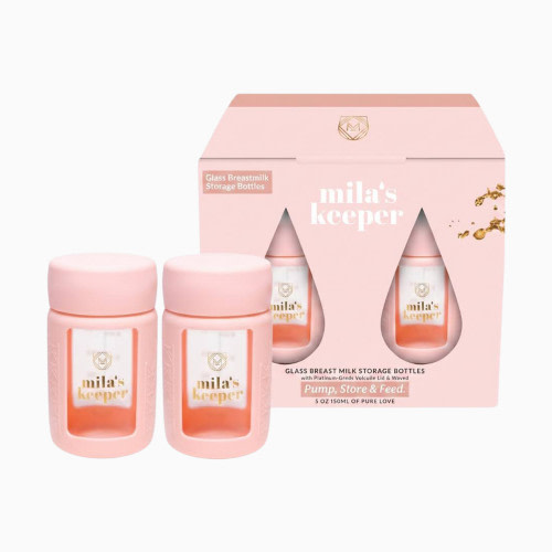 Mila's Keeper Glass Breast Milk Storage Bottles, 2 Pack - Pink Sands, Wide, 2