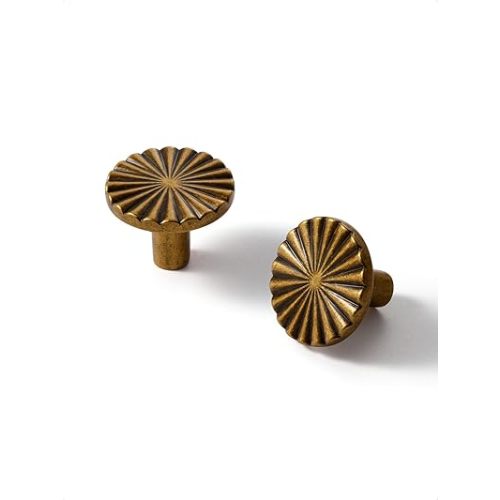 5 Pack Antique Brass Cabinet Knobs Vintage Flat Drawer Pulls Kitchen Cupboard Bathroom Dresser Cabinet Hardware Handles Zinc Alloy