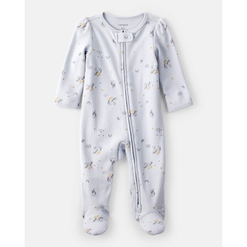 Baby Girl Unicorn Star Print 100% Cotton Long-Sleeve 2-Way Zip Sleep & Play Pajamas - Blue | Carter's