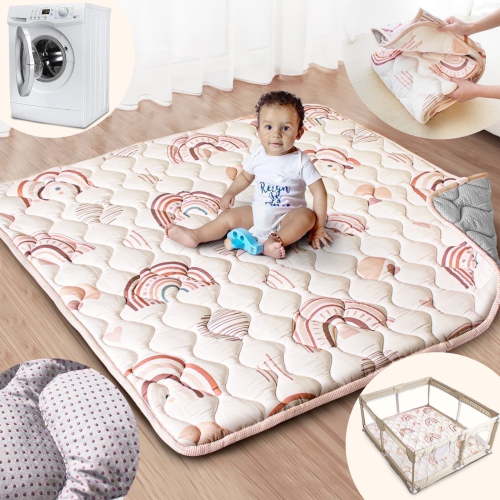 Beavtaens Baby Play Mat for Floor, Fits 50x50 Playpen, Non-Slip, Soft for Infants, 0-4 Years (Rainbow)