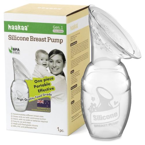 haakaa Manual Breast Pump for Breastfeeding, Silicone, Clear 4oz/100ml