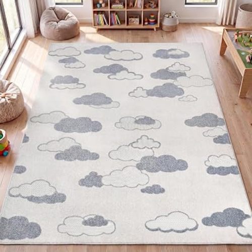 JONATHAN Y Hedwig High-Low Cloud Ivory/Blue 3x5 Indoor/Outdoor Area Rug, Youth Scandi, Kids, Modern, Cottage, Transitional for Bedroom,Kitchen,Living Room,Non Shedding,Easy-Washing (SCN105C-3)