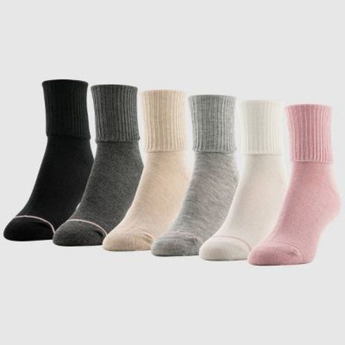 Goldtoe Signature Collection Women's 6pk Modern Essentials Classic Turn Cuff Crew Socks - Vintage Rose/Off White/Gray Heather 6-9