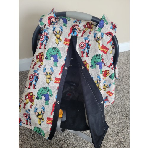 Baby Boy Car Seat Cover, Hero w/ Black, Personalized Baby Shower Gift, Baby Boy Car Seat Canopy, READY TO SHIP