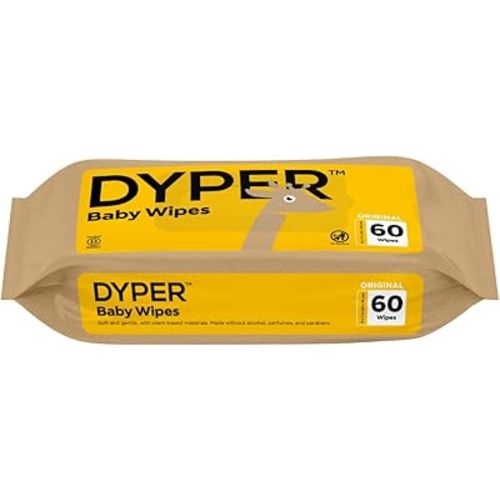 DYPER Baby Wipes | 99% Water Wipes | 100% Plant-Based | Hypoallergenic for Sensitive Skin | Honest Ingredients | Fragrance Free | Plastic-Free | Unscented | Single Pack, 60 Wipes