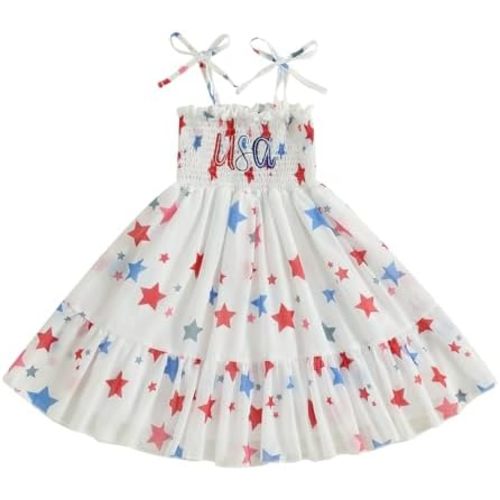 4th of July Toddler Baby Girl Outfit USA Dress Bowknot Halter Fouth of July Dresses Girls 4th of July Clothes