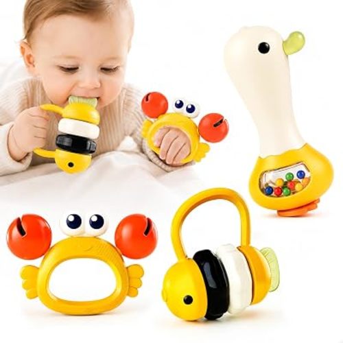 Tiny Wonders Baby Rattle Toy 3-6-12 Months, Infant Animal Teething Rattles