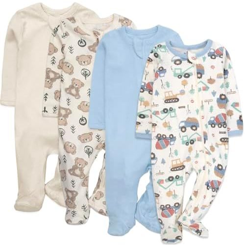Baby Essentials Baby 4 Piece Outfit Set – Footie Sleepwear Pajama Bodysuits – Spring & Summer Baby Clothes Gift Set