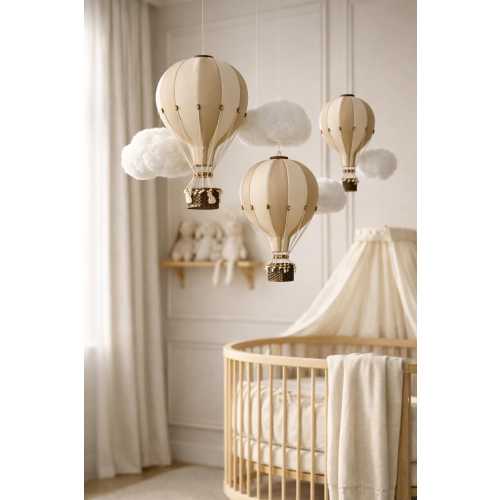 Set of 3 Beige & Cream Hot Air Balloons – Personalized Nursery Decor | Baby Shower | First Birthday | Christening Gift