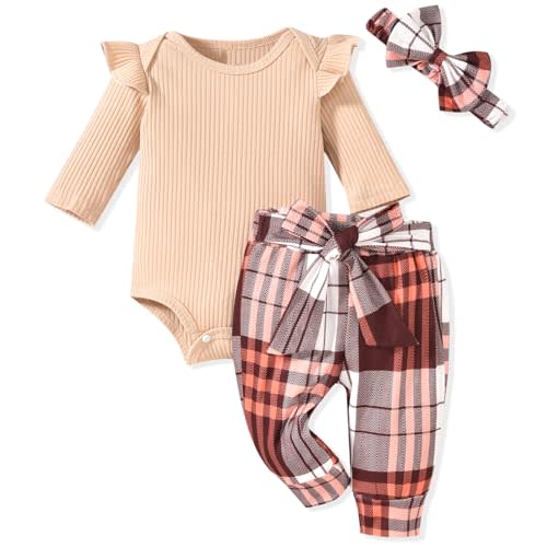 Aalizzwell Preemie Newborn Infant Baby Girls Clothes Ribbed Romper Bodysuit Pants Set Fall Winter Outfits