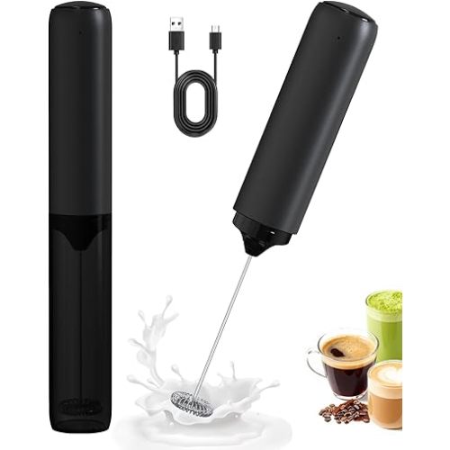 Rechargeable Milk Frother with Cover, Easy to Carry Drink Mixer Handheld, Electric Frother Wand for Coffee, Latte, Cappuccino, Frappe Drink, Hot Chocolate
