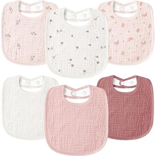 Susurration Muslin Baby Drool Bibs 6Pack Soft Square Adjustable Baby Bandana Bibs for Unisex Girls & Boys