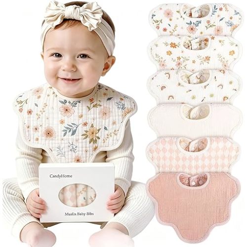 Muslin Bibs for Baby Girl Boy 6 Pack, 100% Cotton Extra Soft Absorbent Bandana Baby Bibs for Drooling and Teething Toddler Baby Girl Newborn Essentials Gifts