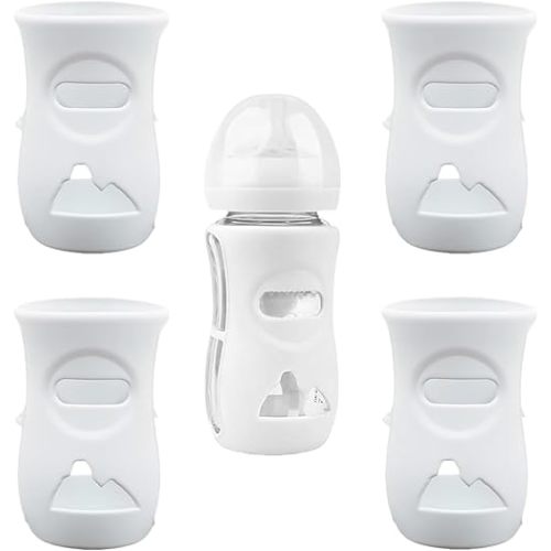 4 Pack Silicone Sleeves for Avent Natural Glass Baby Bottles, Anti Breakage Baby Bottle Holder, Compatible with Philips Avent Glass Natural Baby Bottle, BPA Free (Milk White, 8 OZ)
