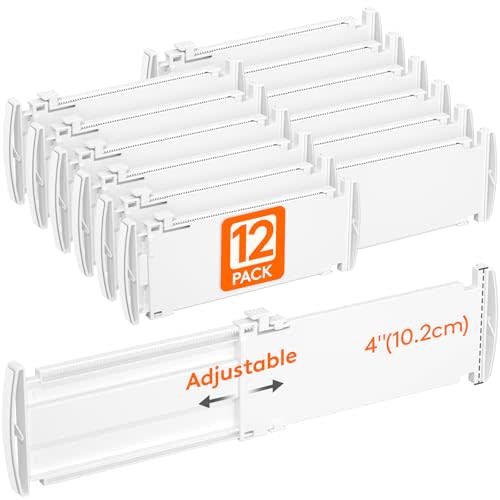 Lifewit 12 Pack Drawer Dividers 4" High, 10.5-16.5" Dresser Drawer Divider, Adjustable Drawer Organizers for Clothes, Plastic Drawers Separators for Dresser, Bedroom, Bathroom, Kitchen, Office