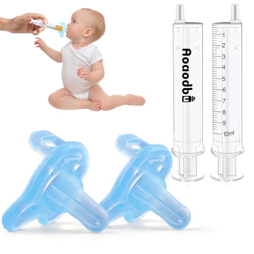 Baby Medicine Dispenser, Baby Medicine Syringe, 0 Months and up Baby Pacifiers, 100% Silicone Pacifiers, BPA-Free (Blue, Model 2)