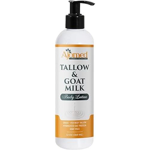Tallow & Goat Milk Body Lotion for Sensitive Skin, Organic moisturizing Lotion - Soothes Dry skin, Goat Milk face and body Moisturizer - Handmade Tallow for skin cream (12 OZ, Lavender Vanilla)