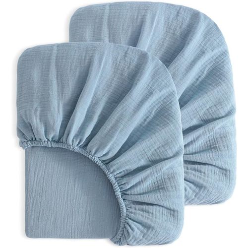 NTBAY 2 Pack Muslin Cotton Crib Sheets, Soft and Breathable Double Layer 28x52 Baby Crib Sheets for Standard Crib and Toddler Mattresses, Boys, Girls, Unisex, Sky Blue, 28x52 Inches