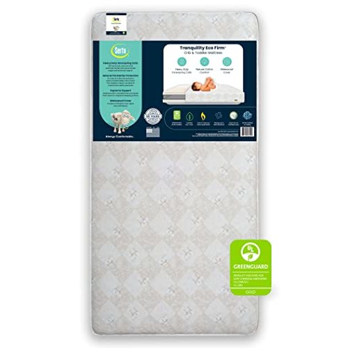 Serta Tranquility Eco Firm 2-Stage Baby Crib and Toddler Mattress - Waterproof Standard Baby Crib & Toddler Mattress - GREENGUARD Gold Certified- 52" L X 27.5" W (50 Year Warranty)