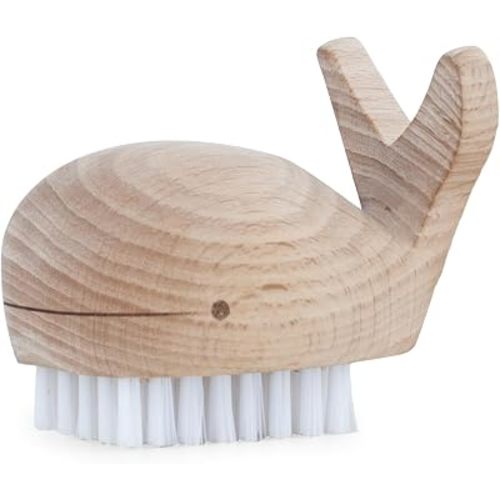 Kikkerland Hand-Crafted Multi-Purpose Beechwood Whale Scrub Brush – Supplies for Manicures and Pedicures, Hand Washing, Vegetable Scrubbing – Nautical Decor, Bathroom Essentials