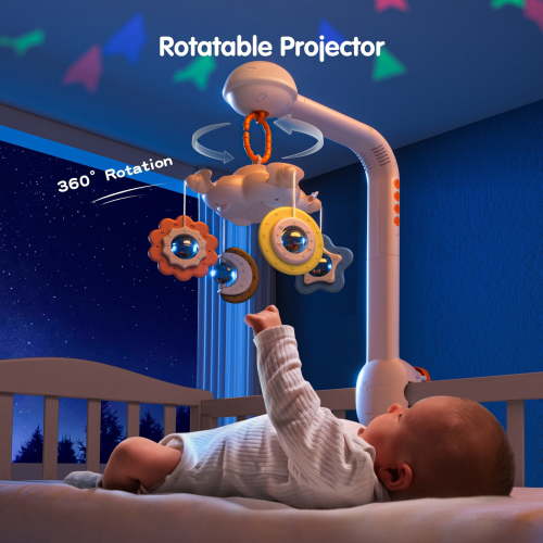 Romacci Musical Baby Crib Mobile with Lights, Remote Control, and Bassinet Attachment