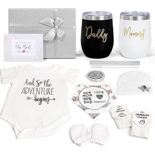 New Mom Gifts for Women, Top Pregnancy Gifts for New Parents Gender Reveal Gifts with Mom and Dad Tumbler Set for First Time Moms, Expecting Parents to Be, Gender Reveal, Baby Shower… (Grey)