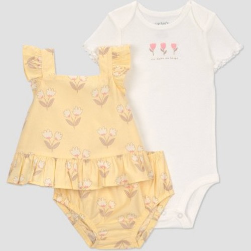 Carter's Just One You® Baby Girls' 3pc Floral Tank Top with Bodysuit & Bloomer Set - White/Yellow 3M