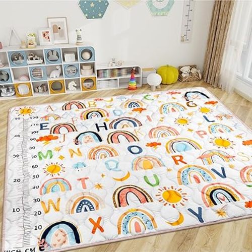 Baby Gyms Playmats for Playpen, 71"×59" Boho Rainbow Play Mat for Playpen Playyards Thicken Soft Padding Foam Playmats for Babies Toddlers Infants Baby Crawling Mat Pad Tummy Time