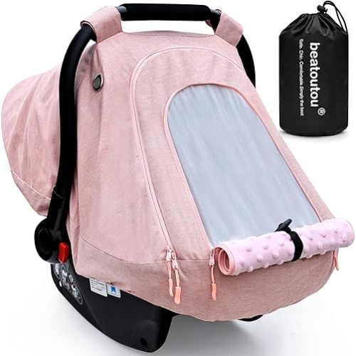 beatoutou Baby Car Seat Cover for Babies,Waterproof Baby Car Seat Cover for Girls,Infant Car Seat Cover Canopy for Girls,Windproof Car Seat Canopy for Girls, Keeps Babies Warm and Cozy (Pink)
