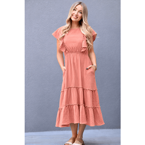Cotton Gauze Ruffle Midi Dress- Terracotta – Nursing Queen