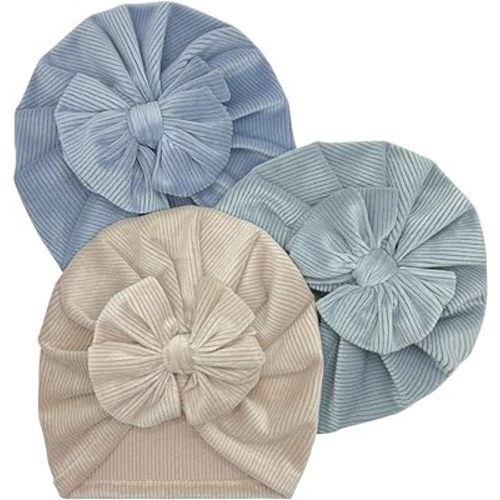 3 Pack Velvet Baby Turban Hats with Bow, Stretchy Baby Head Cover Beanies for Newborn, Toddler, Infant Head Wraps