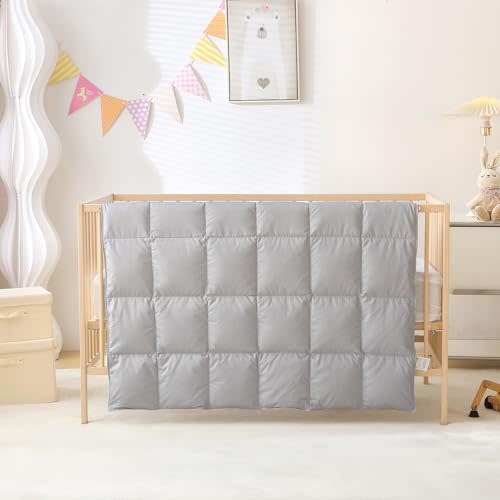 CLoucl Baby Crib Comforter/Duvet/Blanket All Season 100% Natural White Goose Down Filled,Noiseless 500 Thread Count 100% Cotton Fabric 750+Fill Power (Gray, 41x48in)