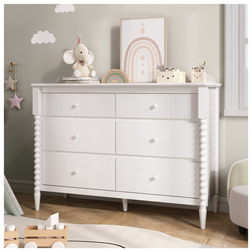 Corrigan Studio® 6 Drawer Dresser, Baby Dresser With Storage, Wide Chest Of Drawers For Nursery, Bedroom, White & Reviews | Wayfair