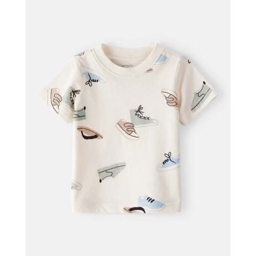 Baby Boy Shoe-Print Short-Sleeve Graphic Tee - Cream | Carter's