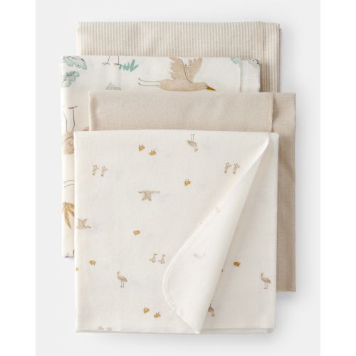 Baby 4-Pack Stork Print Receiving Blankets - Yellow