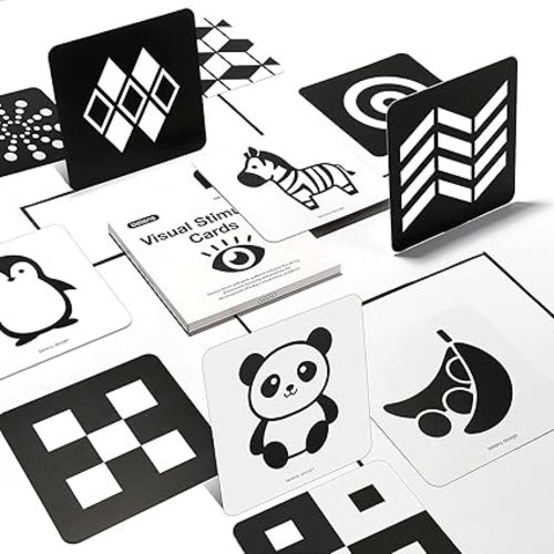beiens High Contrast Baby Flashcards, Black White Color Newborn Brain Development Toys, Visual Stimulation Learning Activity Cards, Educational Infants Gift (Black & White(for 0-3 Months))