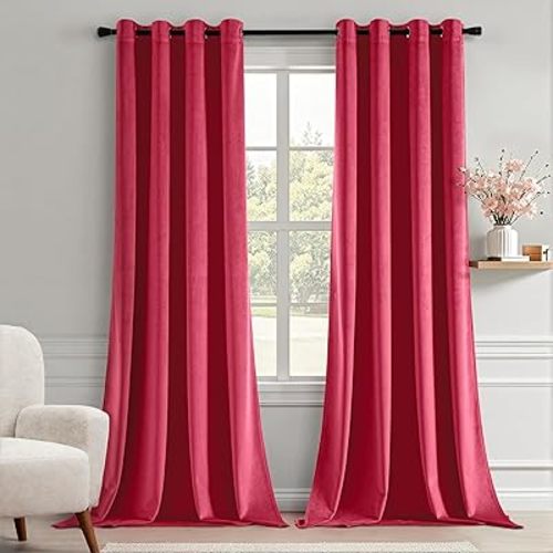 MIULEE Velvet Curtains Berry Elegant Grommet Thermal Insulated Soundproof Room Darkening Curtains/Drapes for Classical Living Room Bedroom Decor 52 x 84 Inch Set of 2