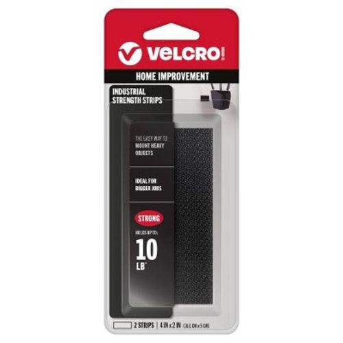 VELCRO 2ct 4"x2" Indoor/Outdoor Industrial Strength Strips, Superior Holding Power on Smooth Surface - Black