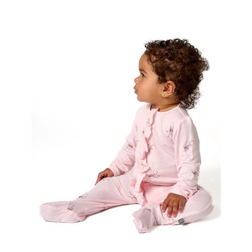Modern Moments by Gerber Neutral Two-Way Zip Viscose Ruffled Sleep N Play Footed Pajamas, Sizes Newborn - 6/9 Months