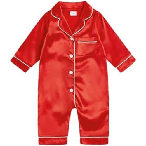 MAINESAKA Newborn Baby Girl Boy One Piece Pajama Romper Sleep Jumpsuit Silk Satin Long Sleeve Button Down Pjs Sleepwear