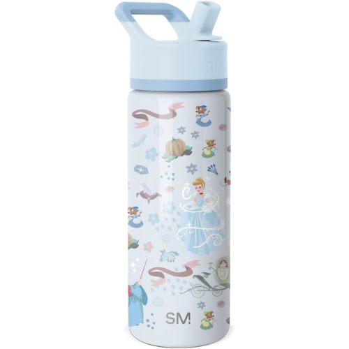 Simple Modern Kids Summit Water Bottle with Straw Lid | Disney Princess 18oz Stainless Steel Cup Insulated Tumbler for Girls, School | Cinderella Floral Wishes