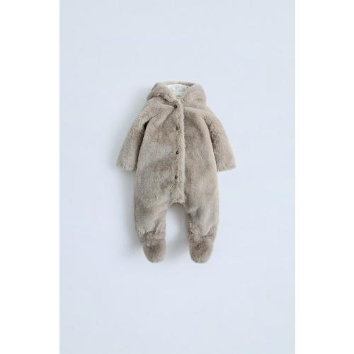 HOODED FAUX FUR BODYSUIT - Stone | ZARA United States