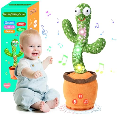 TWORIVER Adjustable Volume Dancing Talking Cactus Toy for Baby Toddler, Boys Girls Gifts Singing Mimicking Recording Repeating What You Say Baby Toys with 120 English Songs