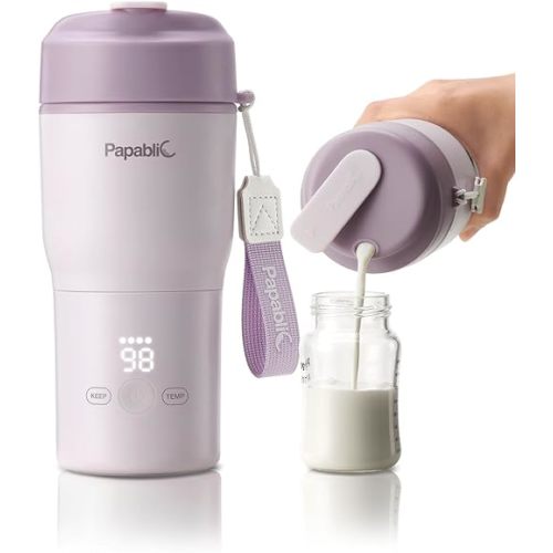Papablic Portable Bottle Warmer – Fast Heating Baby Bottle Warmer on The Go with Sterilization, Wide Mouth & Smart Temperature Control, Car & Outdoor Feeding, Spodumene Purple