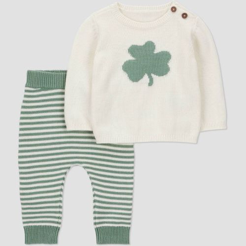 Carter's Just One You® Baby 2pc St. Patrick's Day Shamrock Sweater and Striped Jogger Pants Set - Green