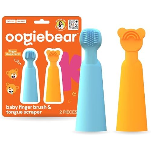 oogiebear Baby Finger Brush & Tongue Scraper, Soft Silicone, 2 Pieces