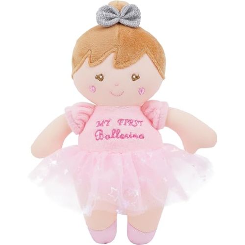 June Garden 9" Freya Ballerina Plush Baby Doll with Rattle, Pink