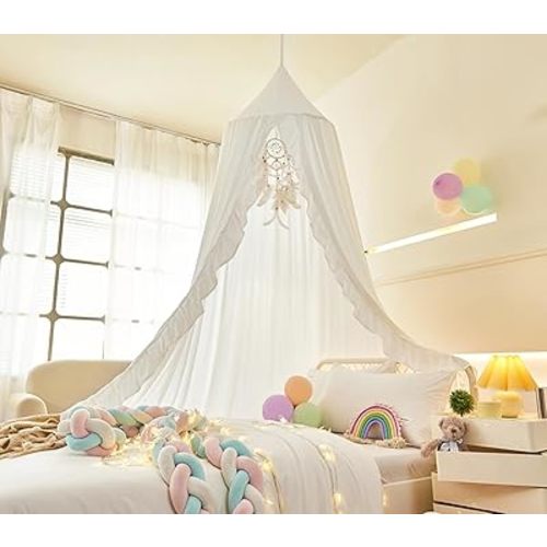 Mengersi Bed Canopy for Girls, White, Modern Style, 5"W x 5"L 94.5"H