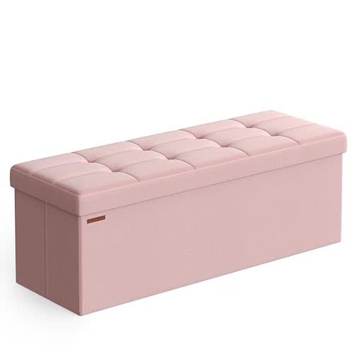 SONGMICS 43.3 Inches Folding Storage Ottoman Bench, Load 660 lb | Ottoman Foot Rest, Storage Chest, for Living Room, Entryway, Jelly Pink and Ink Black, MINOTA Collection ULSF077R11