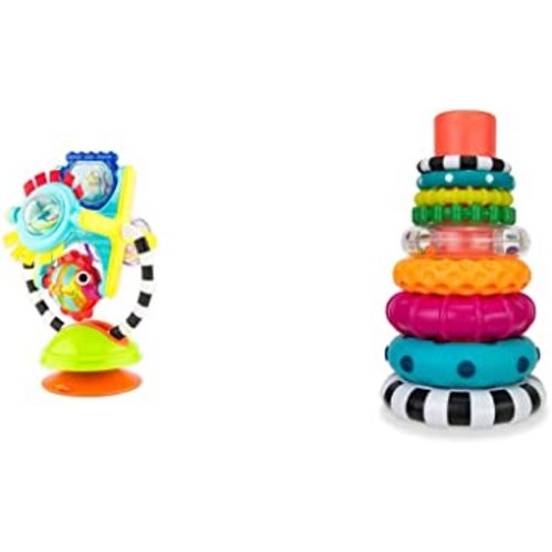 Sassy Fishy Fascination Station 2-in-1 Suction Cup High Chair Toy and Sassy Stacks of Circles Stacking Ring STEM Learning Toy (9 Piece Set)